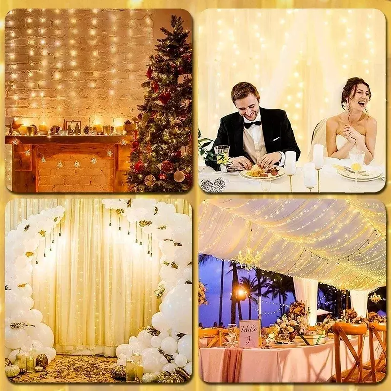 Cortina de luces LED de carámbano, guirnalda de luces de hadas de Navidad, exterior, hogar, boda, fiesta, decoración de jardín, 3M, 6x3M