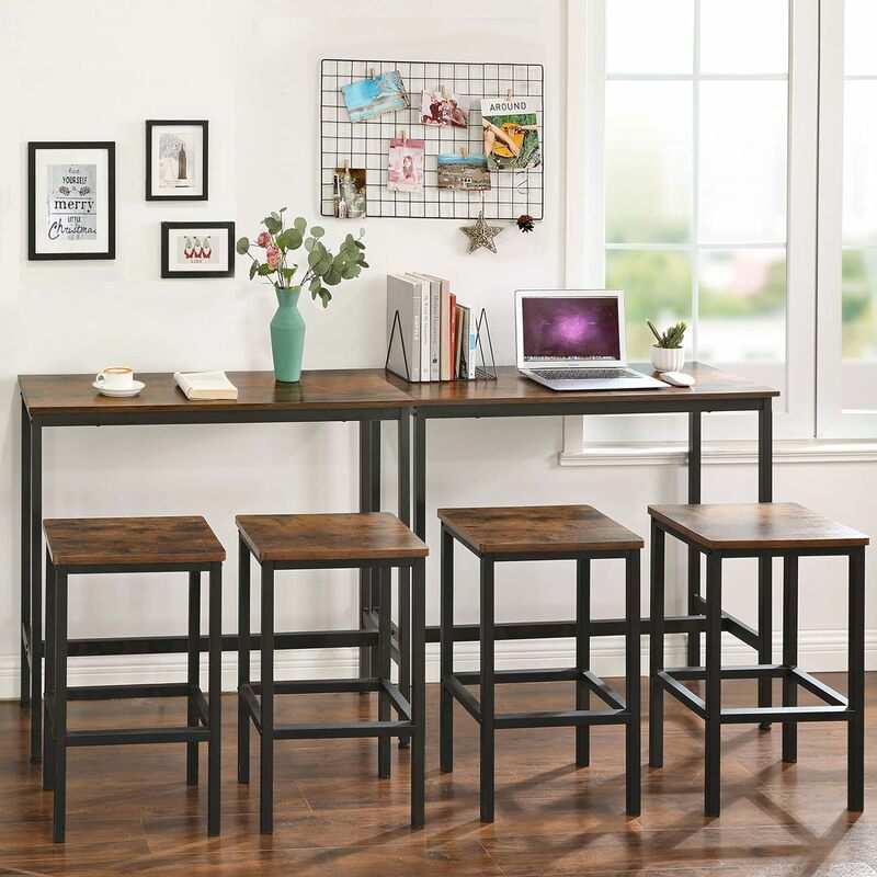 โต๊ะบาร์ vasagle โต๊ะบาร์ยาวแคบโต๊ะทานอาหารในครัวโต๊ะผับสูงโครงโลหะแข็งแรง15.7x39.4x35.4นิ้ว