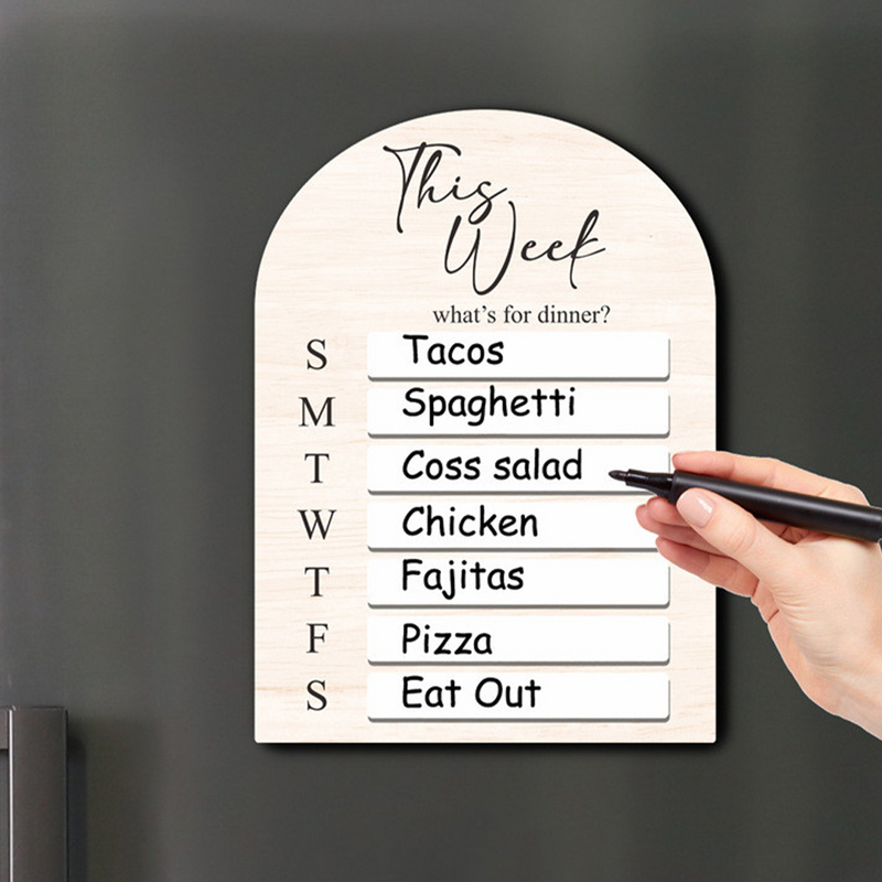 Papan pesan Menu rumah tangga penghapus kering kecil untuk kulkas kayu magnet papan makanan mingguan magnet