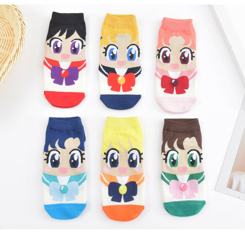 5คู่คุณภาพสูงนวนิยาย Original ผลิตภัณฑ์ออกแบบใหม่น่ารัก Kawaii แมวขี้เล่น Sailor Moon Breathable ตลกน่ารักถุงเท้าผ...