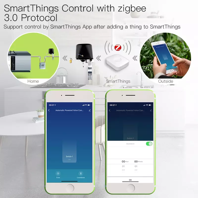 MOES-Smart Gás Water Valve Controller, ZigBee 3.0, controle remoto Echo Plus, controle de voz, trabalhar com Alexa, Google Home
