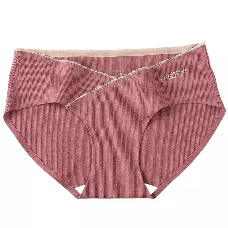กางเกงในผ้าคอตตอนผ้าแจ็คการ์ดเอวต่ำสำหรับหญิงตั้งครรภ์กางเกงในเสื้อชั้นในไร้ตะเข็บขนาดพลัสไซส์ M ~ XL