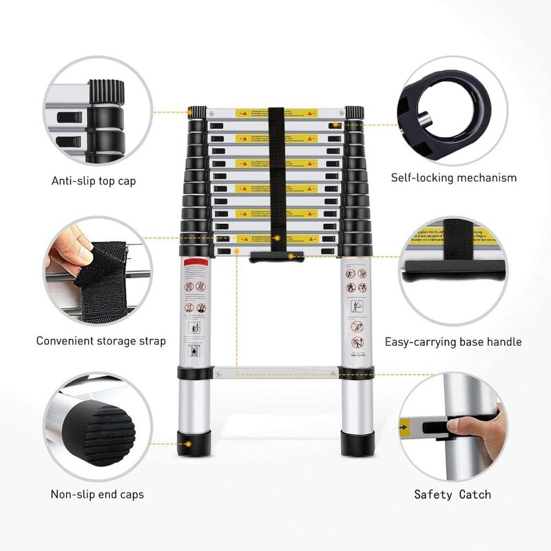 Jiahe 16.5fT/5M Aluminum Telescoping Extension Ladder Portable Multi-Purpose Portable Extension Ladder for Indoors Outdoors