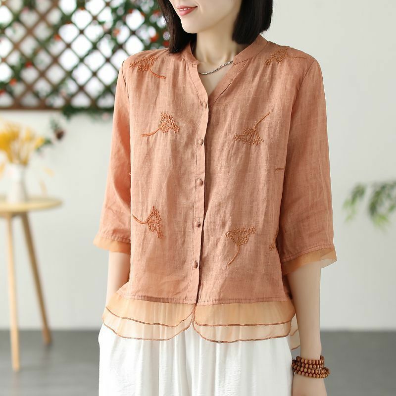 Estilo chinês mulheres blusa elegante algodão linho top bordado estilo étnico mulheres hanfu top senhora vintage cheongsam camisa