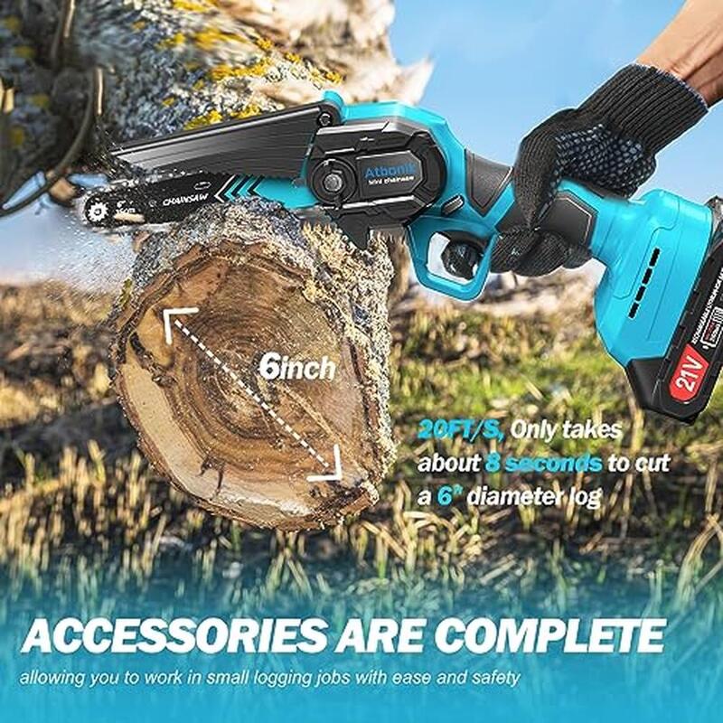Portable 6-Inch Cordless Electric Chainsaw Kit with 2 Batteries and Safety Lock Lightweight Handheld Chainsaw Tree Trimming and
