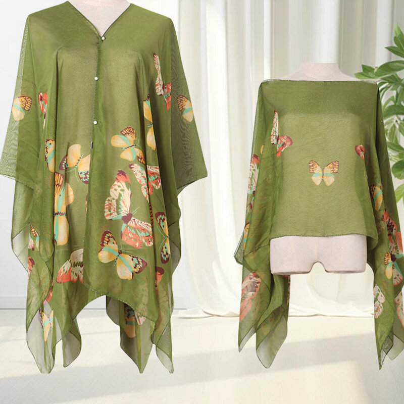 Woman Chiffon Sunscreen Shawl Fashion Printed Polyester Outdoor Beach Loose Tops Cloak Multicolor Summer Scarf Scarves