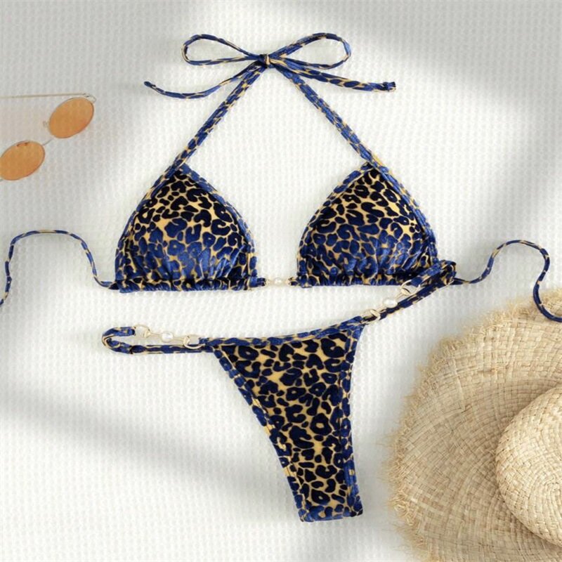 2 Stück Leoparden muster Frauen Bikini Badeanzug Top Unterwäsche Sommer Party Strand urlaub heiße Mädchen Streetwear Roben schnüren