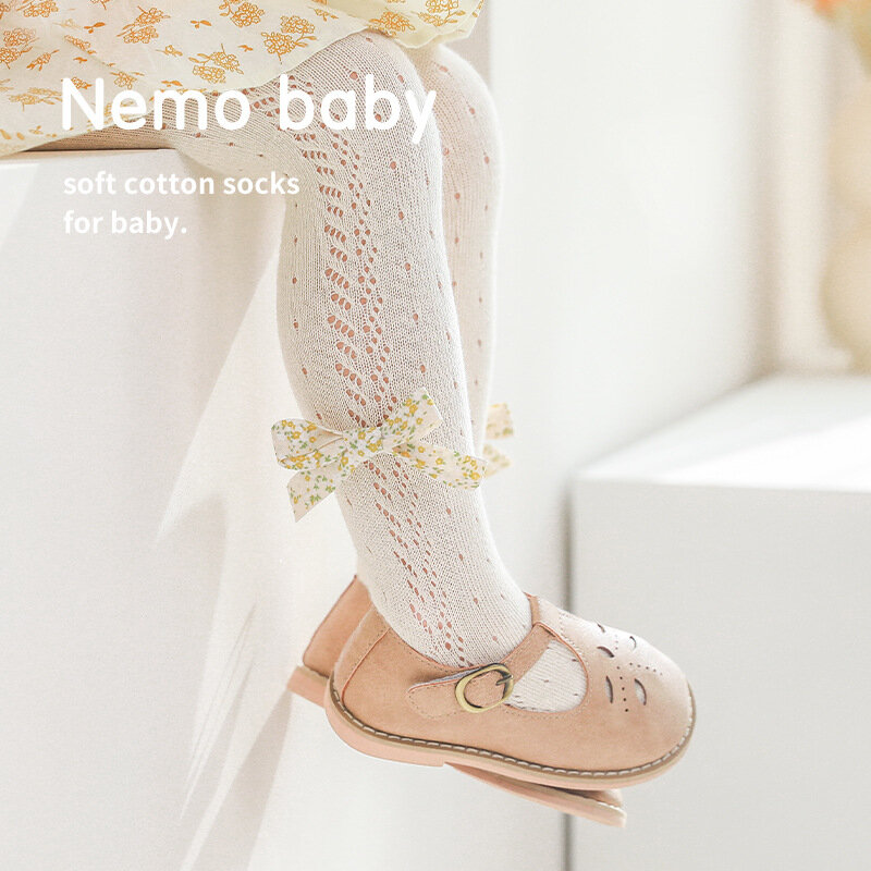 Espanha estilo meninas meias collants recém-nascidos para meninas malha crianças meia-calça 2022 primavera verão arco nó crianças leggings