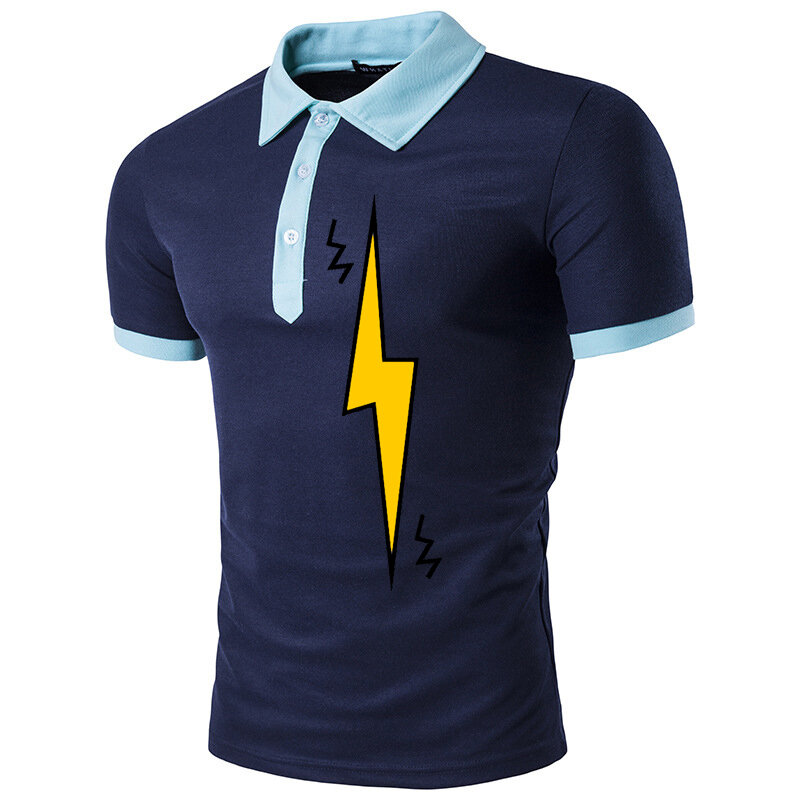 Camiseta de manga corta con estampado de rayos para hombre, Polo de verano con bloqueo de Color