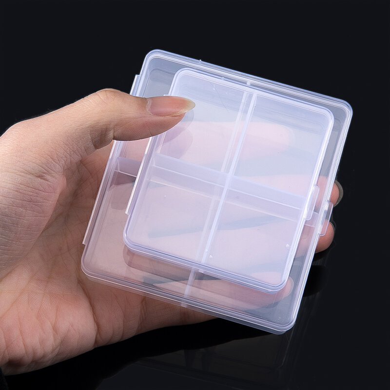 Caja de almacenamiento de plástico para joyería, organizador portátil multifuncional, transparente, cuadrado, 4 rejillas, 2 rejillas, 1 unidad