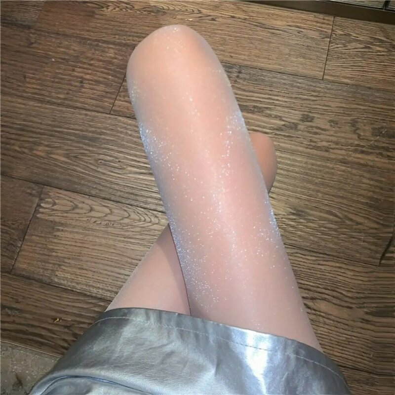 Sexy Pearlescent Non-marking Stockings Lightweight Cored Wire Silver Silk Glossy Tights Elastic Pearlescent Pantyhose Girls