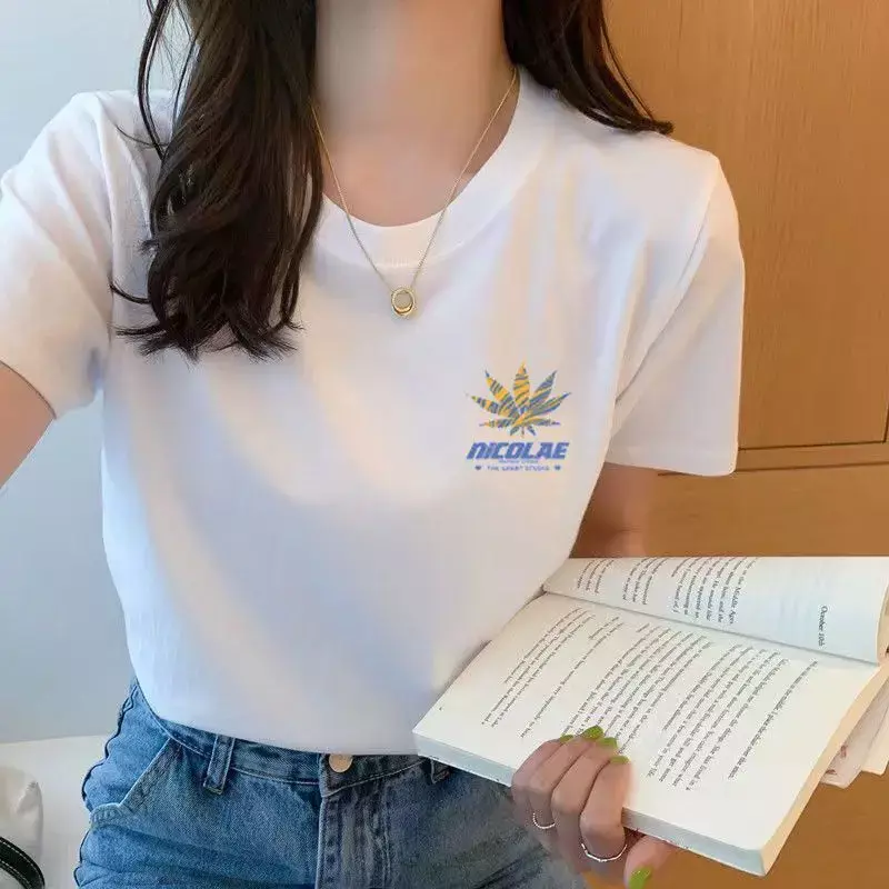 Camiseta blanca de verano para mujer, Camiseta holgada de media manga versátil ulzzang para estudiante, Harajuku BF, tendencia superior