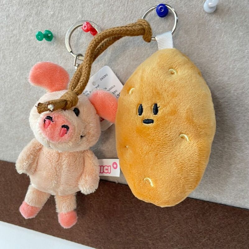 Breloques de sac à dos en peluche de style coréen, pendentif de dessin animé, jouet beurre, pomme de terre, clé unique, cadeau