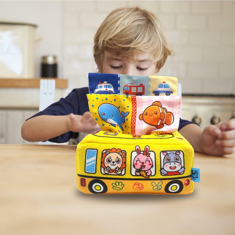 Kotak tisu Montessori, mainan edukasi Montessori persegi boneka lembut, mainan anak laki-laki & perempuan baru lahir