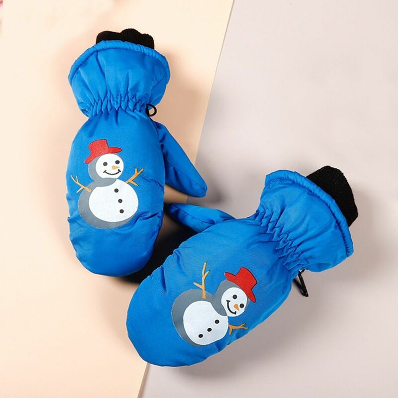Плотные теплые детские лыжные перчатки, Мультяшные Нескользящие зимние ветрозащитные спортивные перчатки для телефона