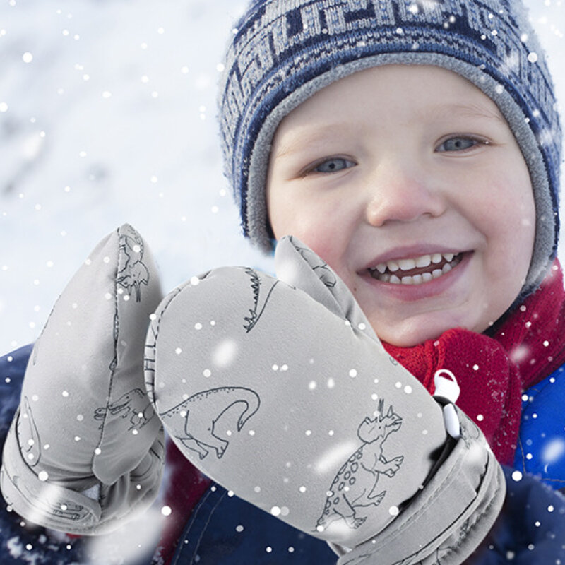 Sarung tangan Ski anak laki-laki perempuan, olahraga luar ruangan anti licin hangat kartun imut tahan angin tahan air