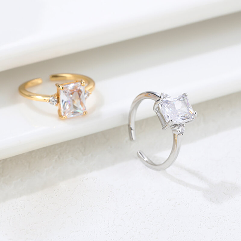 Открытое кольцо Poulisa из натурального камня с белым кристаллом S925, регулируемое открытое серебряное кольцо из фианита
