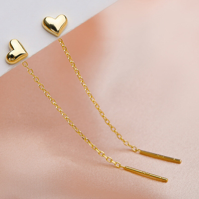 Trend Long Wire Tassel Thread Chain Climb Star Heart Beads Pendants Drop Earrings for Women Straight Hanging Ear Jewelry