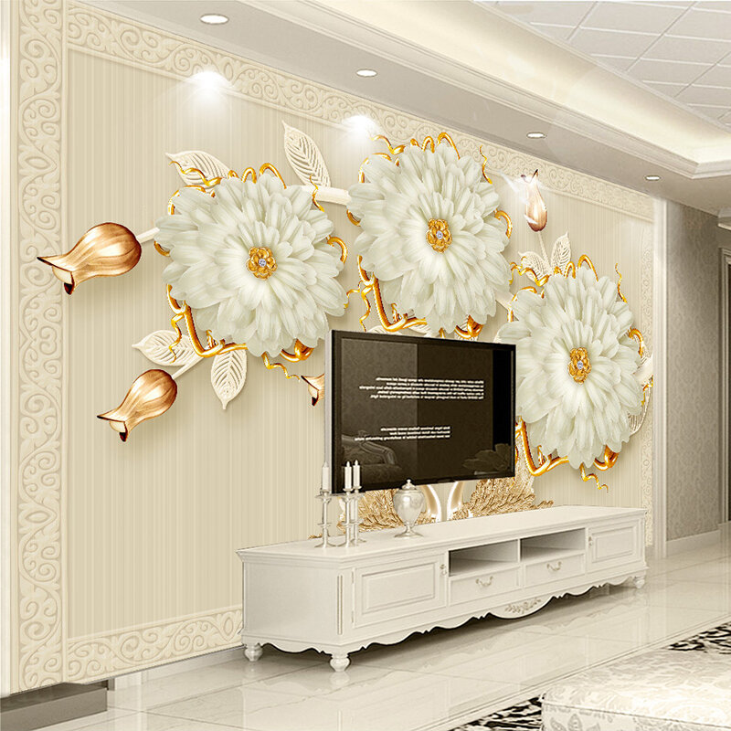 European Style Luxury 3D Jewelry Flowers Swan Mural Wallpaper Living Room TV Sofa Background Wall Covering Decor Papel De Parede