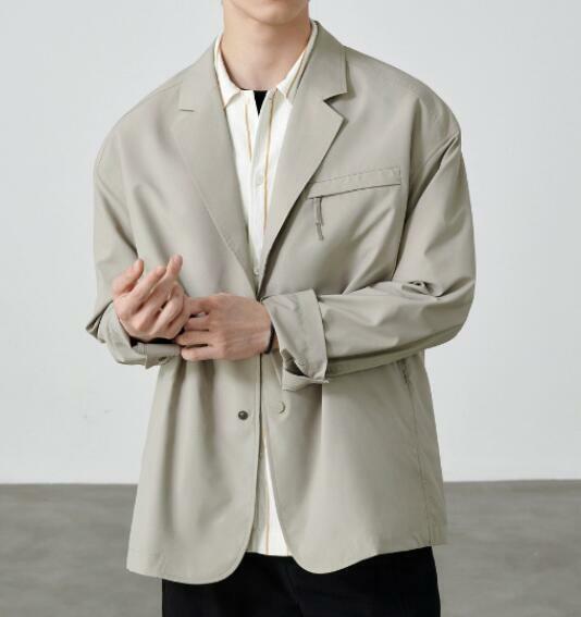 Setelan pakaian pria, gaya baru warna abu-abu kasual kancing sebaris kasual lengan panjang campuran katun setelan jaket mantel 55.99