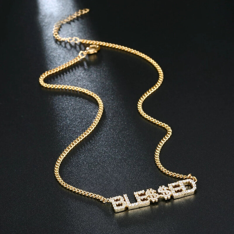 Customized Instagram Cuban Chain 9mm Zircon Letter Name Necklace Exquisite Necklace Valentine's Day Gift Sparkling Selection
