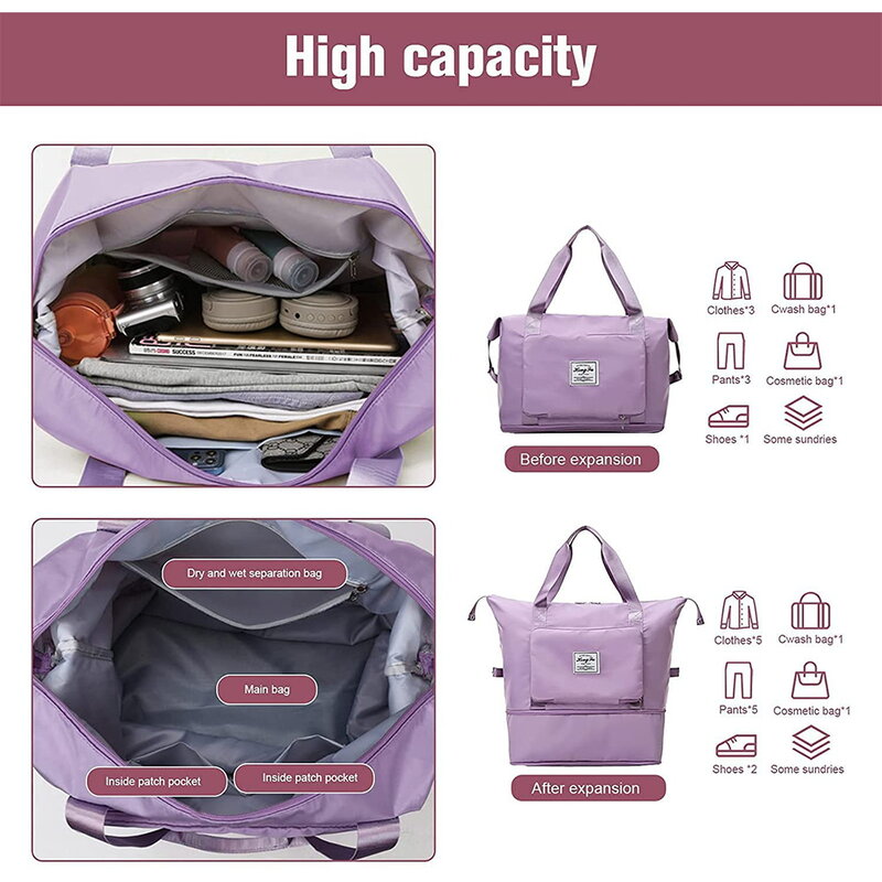 Bolsas de viaje impermeables para hombres y mujeres, bolso de mano de equipaje, bolsa de lona de viaje de gran capacidad, bolsa de hombro plegable de almacenamiento para gimnasio y Yoga