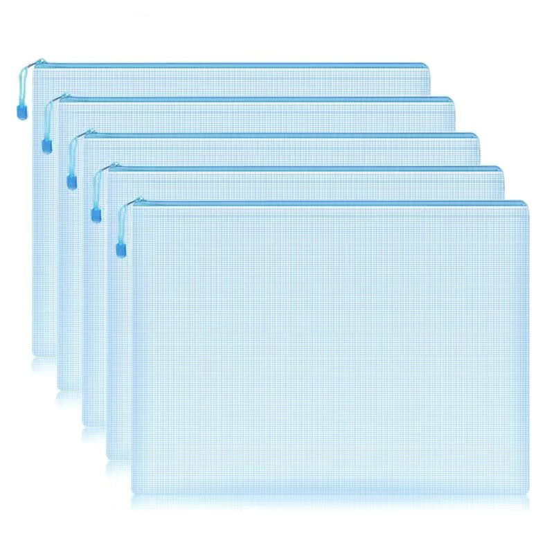 Bolsa de almacenamiento transparente para documentos, organizador de papelería con cremallera, impermeable, 5 piezas, A4