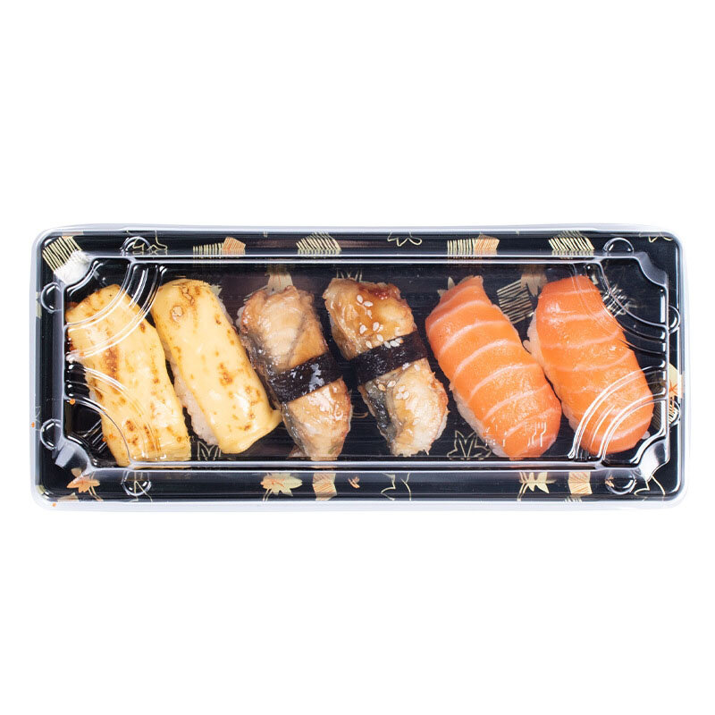 Kunden spezifische Produkte01 15% Rabatt auf Einweg-Kunststoff-Sushi-Tablett Verpackung Togo Box zum Mitnehmen Cajas Verpackung Fast Food zum Mitnehmen liefern