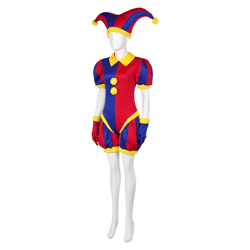 Amazing The Digital Circus Pomni Cosplay Costume Disguise Adult Women Kids Children Clothing Pomni Hat Outfit Halloween Suit