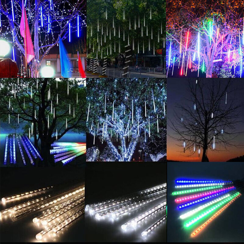 10 Tabung Hujan Meteor Lampu Tali Led Hujan Karangan Bunga Jalanan Dekorasi Pohon Natal untuk Luar Ruangan Lampu Taman Peri Tahun Baru