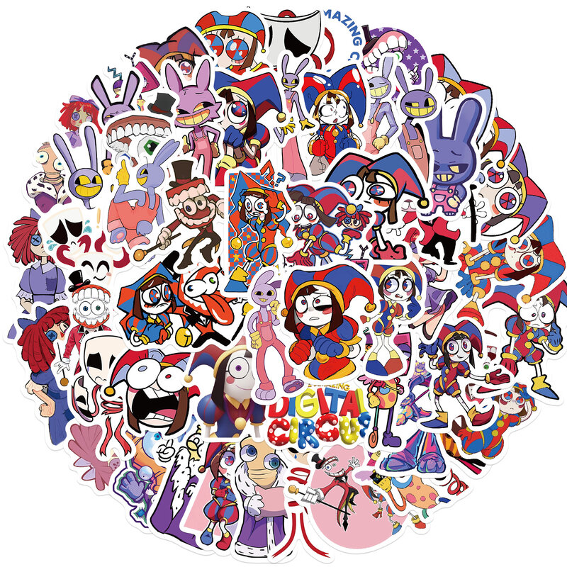 56pcs Cartoon Digital Circus Series Graffiti Stickers Suitable for Laptop Helmet Desktop Decoration DIY Sticker Toys