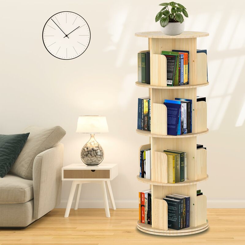 Modern 360 Display Spinning Bookshelf 6 Tier Rotating Bookcase Bookshelf Tower for Kids Adults Corner Bookshelf for Small Space