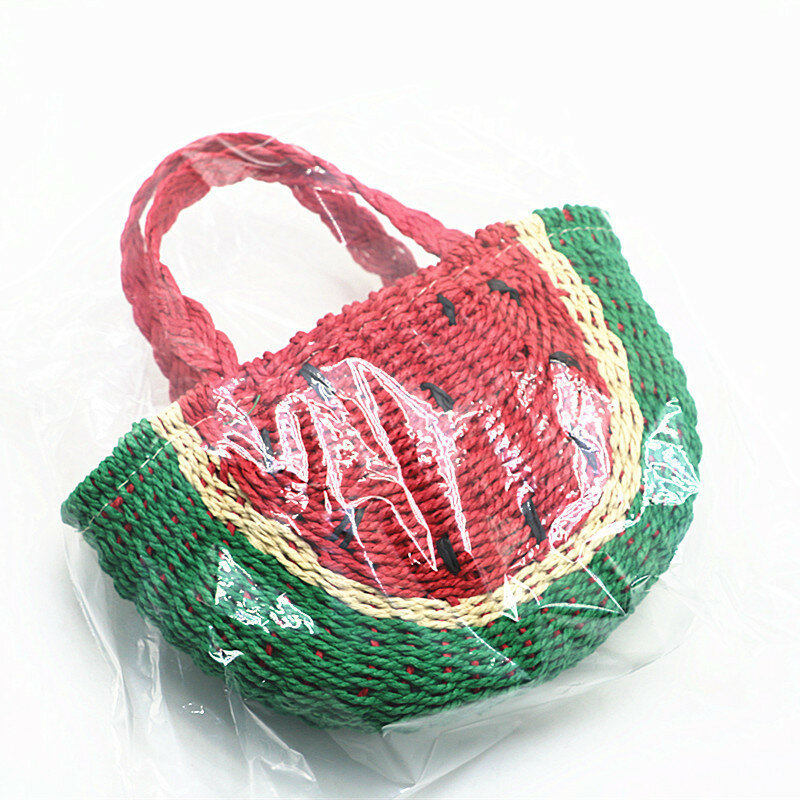 Nette Wassermelone Form Stroh Tasche Mode Rattan Wicker Hand Gewebten Halb-runde Handtasche Urlaub Sommer Strand Reise Umhängetasche