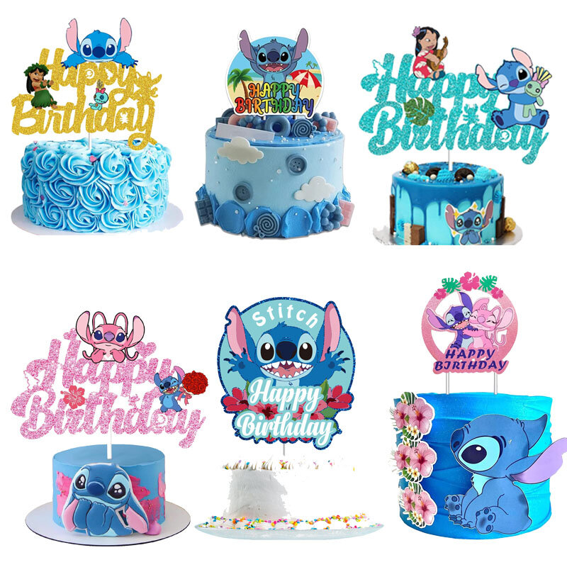 Disney-Garniture de gâteau en papier scintillant CAN o & Stitch, Hanppy,  décorations de gâteau d'anniversaire pour kild, fête préChristophe,  fournitures de décoration / Articles de fête