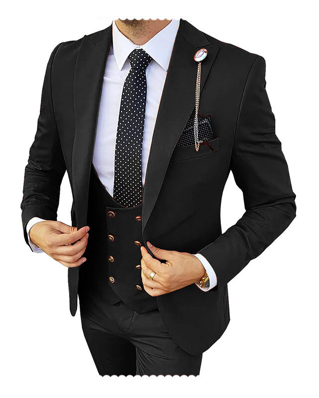 Formalne mężczyźni 3 sztuka garnitur weselny smoking pana młodego Slim Fit garnitury biurowe szampana garnitur weselny kostium Homme (marynarka + spodnie + kamizelka)
