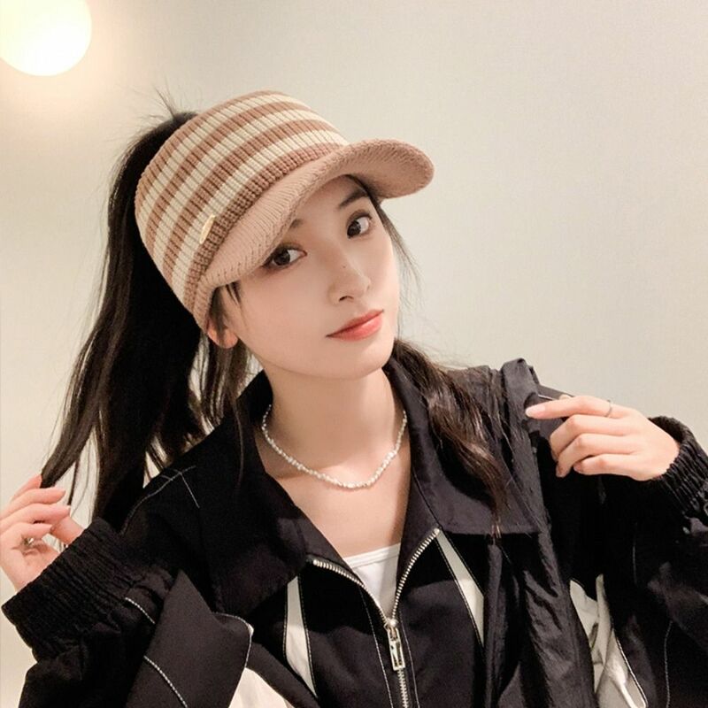 2023 New Winter Hat For Women Empty Top Baseball Caps Fashion Stripe Female Autumn Warm Casual Visor Caps Outdoor Sports Hats