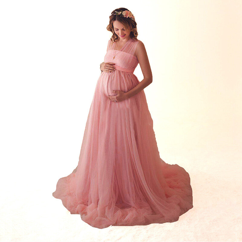 Seksowna siatka bez rękawów solidna Maxi długa Vestidos Premama szata elegancka sukienka ciążowa sesja zdjęciowa kobiety w ciąży sukienka ciąża