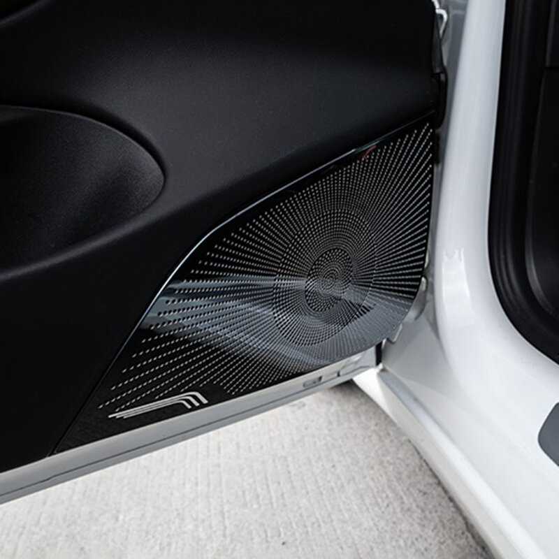 Panel de Audio para puerta delantera y trasera de coche, cubierta de bocina de acero inoxidable, 2 piezas, pilar A, para Tesla Model 3/y