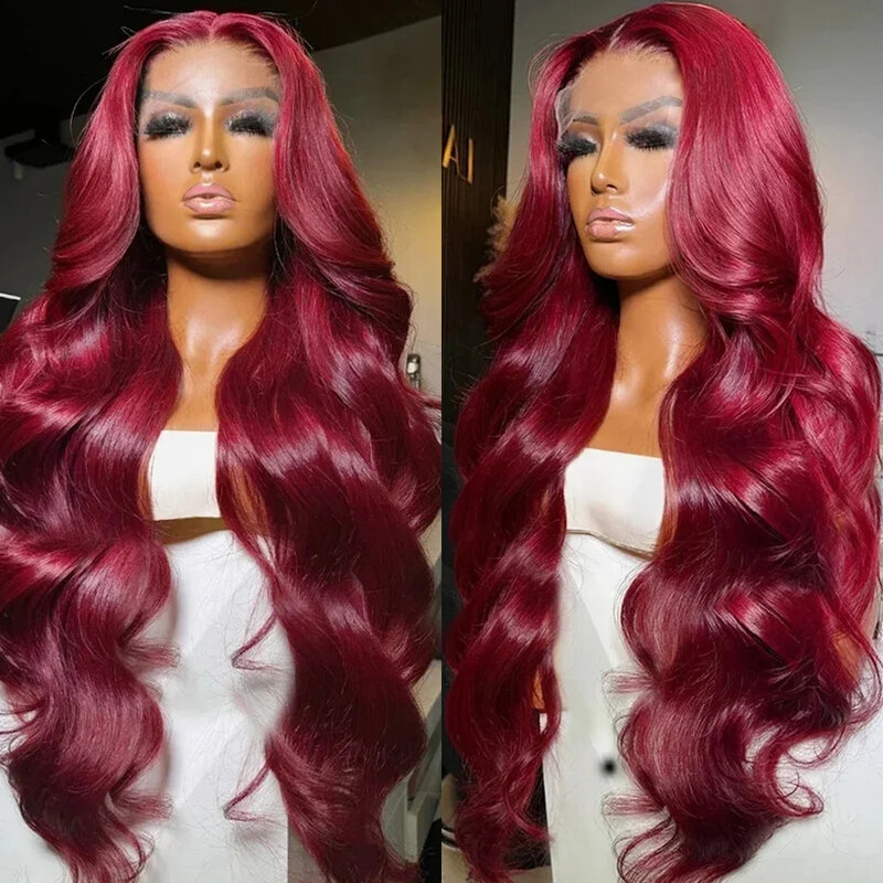 99J Burgundy Lace Front Wig Human Hair Body Wave 13x4 Lace Front Wig Pre Plucked Red Colored 13x6 HD Lace Frontal Wigs For Women