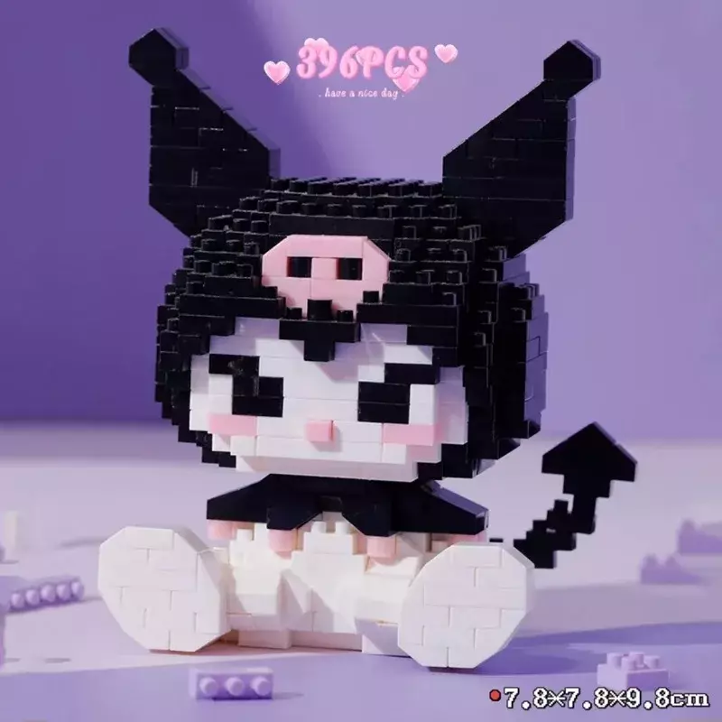 Sanrio Hello Kitty Anime Figura Building Block, Brinquedos Decorativos Montados, Cinnamoroll, Kuromi Pochacco, Puzzle Presente Infantil