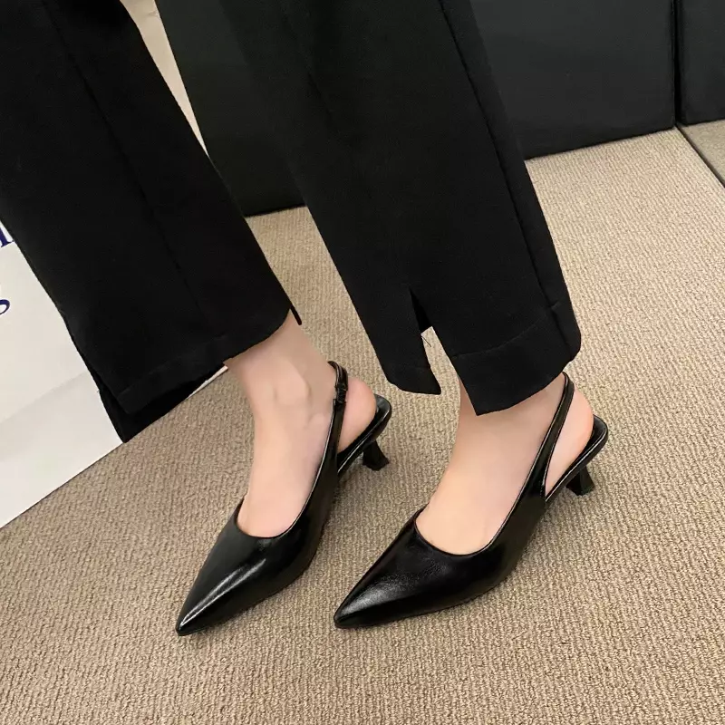 Sapatos Slingbacks de dedo apontado para mulheres, salto alto raso, bombas de vestidos sexy, verão, novo, 2024