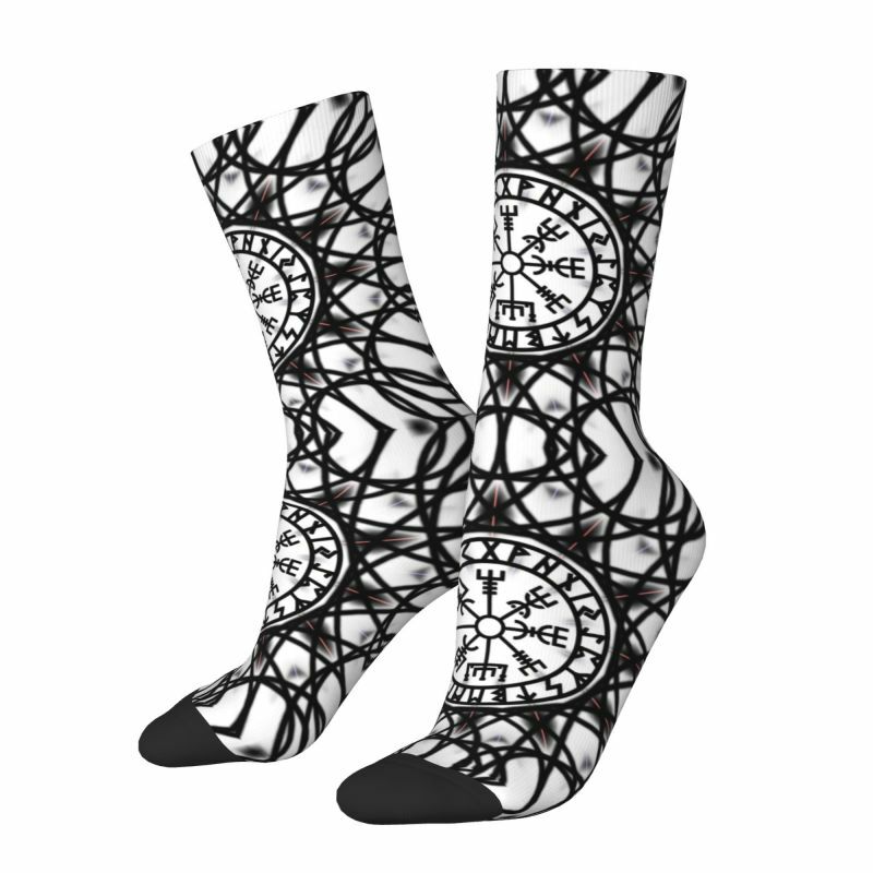Vegvisir Futhark Runen Kompass Wikinger Kleid Socken für Männer Frauen warme Mode Neuheit Wikinger Val halla Crew Socken