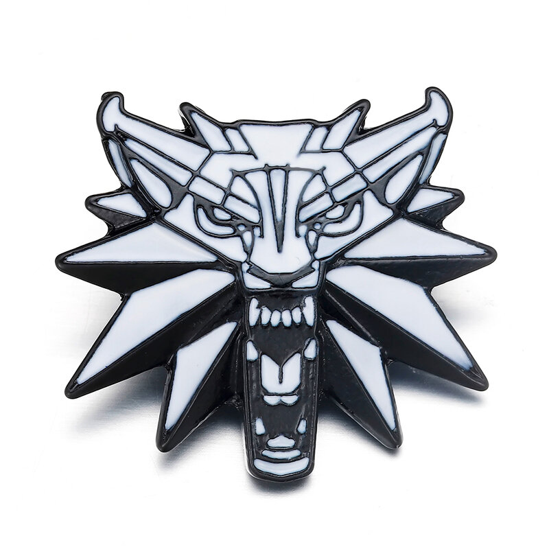 Czarodziej 3 dzikie polowanie głowa wilka emaliowana broszka osobowość przystojny przypinka biżuteria męska gra Cosplay odznaka akcesoria