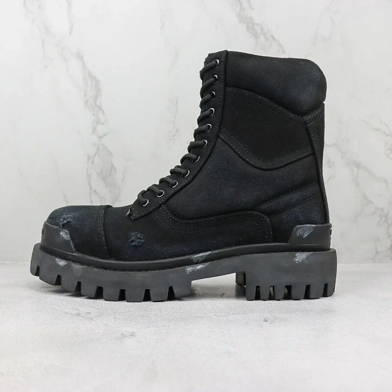 Botas militares de couro masculinas, botas de couro casuais pretas, top na moda, botas Martin populares, estilo britânico, 2023