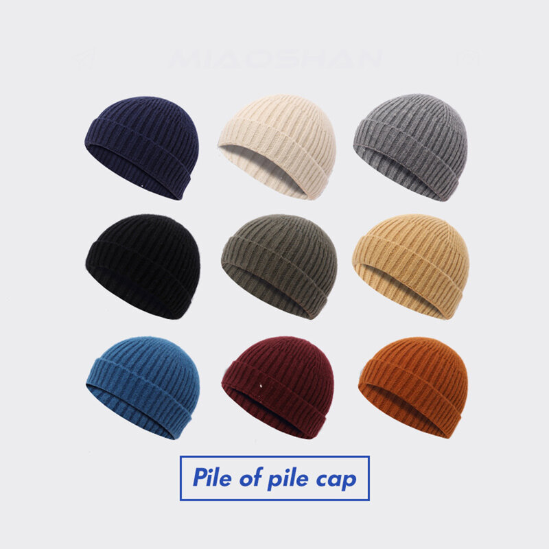 Unisex knitted Melon Caps Winter Ribbed Knitted Cuffed Short Cap Solid Color Skullcap Baggy Ski Fisherman Docker Beanie Hats