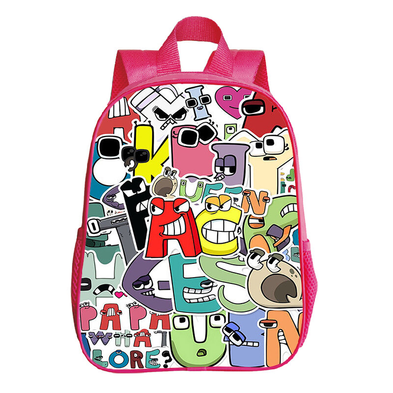 Alphabet Lore Print Rucksack Kinder Kawaii rosa Bücher tasche Kindergarten Tasche hochwertige Rucksäcke für Mädchen Cartoon Schult asche Geschenk