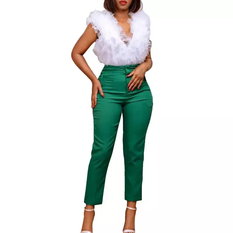 Vêtements Africains pour Femmes, Pantalon de Travail FjOffice, Taille Haute, Long, Solide, Dashiki, Automne