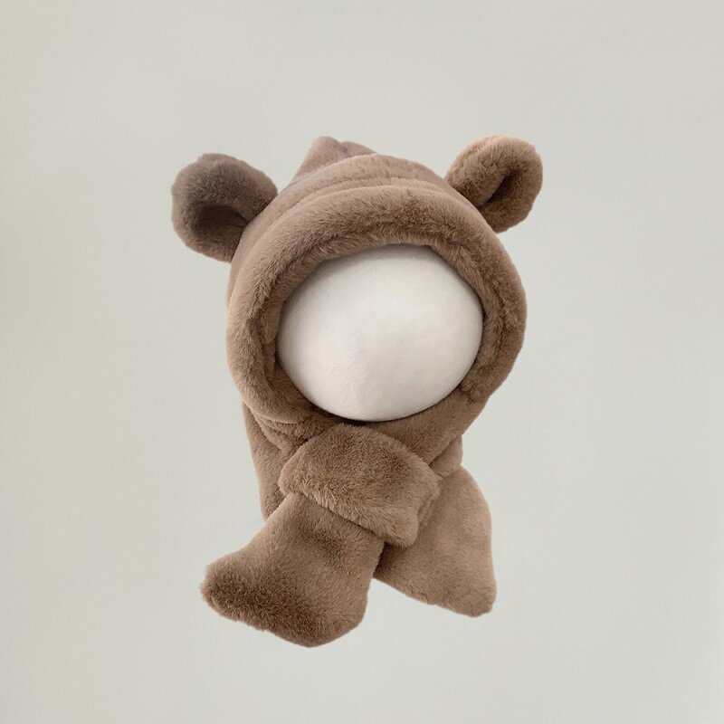 6-24 Months Baby Hat One Piece Little Baby Bear Hat Scarf Winter Thick Ear Hat for Boys and Girls Infant Toddler Accessories