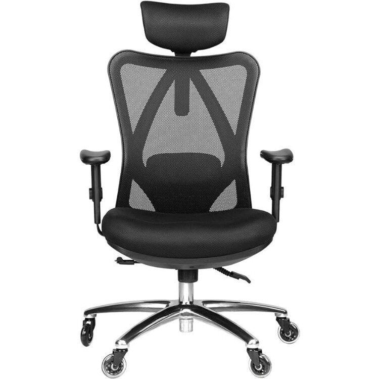 เก้าอี้สำนักงานที่เหมาะกับสรีระ-เก้าอี้ปรับระดับได้พร้อมที่รองเอวและล้อโรลเลอร์เบลด-เก้าอี้หลังสูง