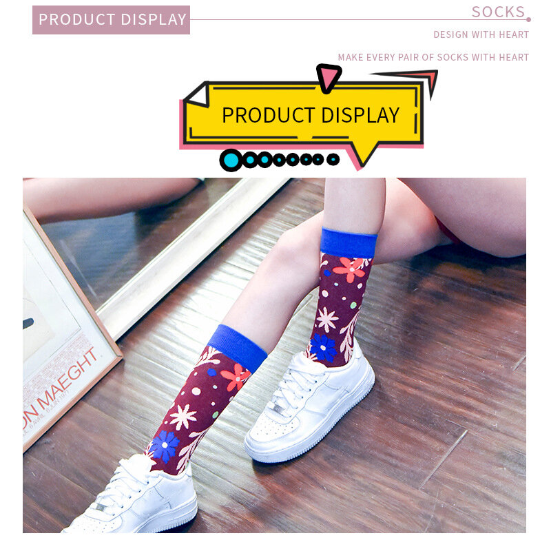 Coloridos calcetines de algodón para mujer, medias divertidas con estampado de flores a rayas y animales, novedad, 2023